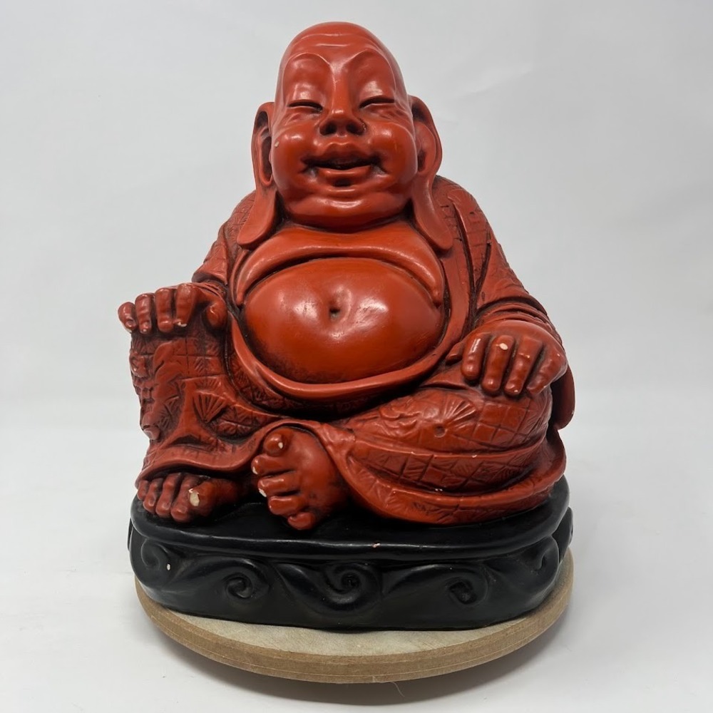 Laughing Buddha Statue Seated Reddish Brown Decorative Figurine Zen Decor